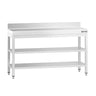 Arbejdsbord i rustfrit stål PREMIUM - 1400x600 mm - med underhylde, bagkant & mellemhylde
