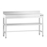 Arbejdsbord i rustfrit stål PREMIUM - 1500x600 mm - med underhylde, bagkant & afstivning