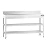 Arbejdsbord i rustfrit stål PREMIUM - 1500x700 mm - med underhylde, bagkant & mellemhylde