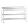 Arbejdsbord i rustfrit stål PREMIUM - 1600x800 mm - med underhylde, bagkant & mellemhylde