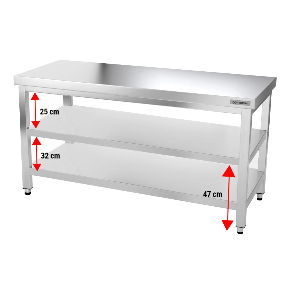 Rustfrit stål arbejdsbord PREMIUM - 1,5 m - med underhylde & afstivning