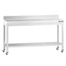 Arbejdsbord i rustfrit stål PREMIUM - 1800x700 mm - med underhylde & bagkant - med hjul