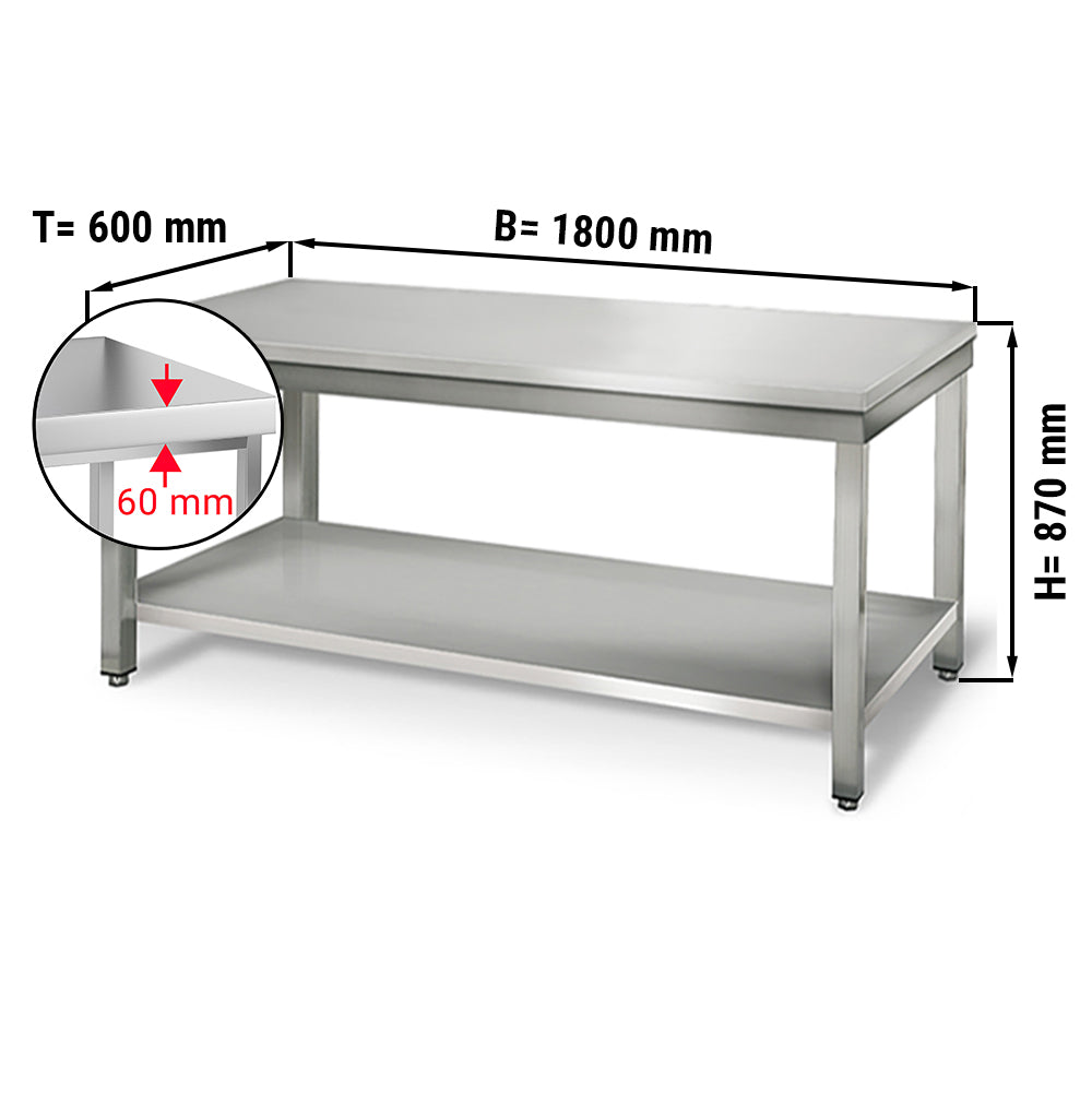 Rustfrit stål arbejdsbord ECO - 1,8 m - med underhylde
