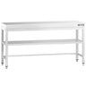 Arbejdsbord i rustfrit stål PREMIUM - 2000x600 mm - med underhylde & afstivning