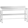Arbejdsbord i rustfrit stål PREMIUM - 2000x700 mm - med underhylde, bagkant & afstivning