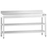 Arbejdsbord i rustfrit stål PREMIUM - 2000x700 mm - med underhylde, bagkant & mellemhylde