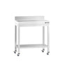 Arbejdsbord i rustfrit stål PREMIUM - 600x600 mm - med underhylde & bagkant