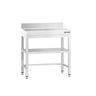 Arbejdsbord i rustfrit stål PREMIUM - 600x600 mm - med underhylde, bagkant & afstivning