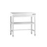 Arbejdsbord i rustfrit stål PREMIUM - 700x700 mm - med underhylde & afstivning