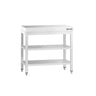 Arbejdsbord i rustfrit stål PREMIUM - 700x600 mm - med underhylde & mellemhylde