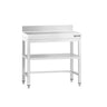 Arbejdsbord i rustfrit stål PREMIUM - 700x700 mm - med underhylde, bagkant & afstivning