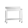 Arbejdsbord i rustfrit stål PREMIUM - 800x600 mm - med underhylde & bagkant