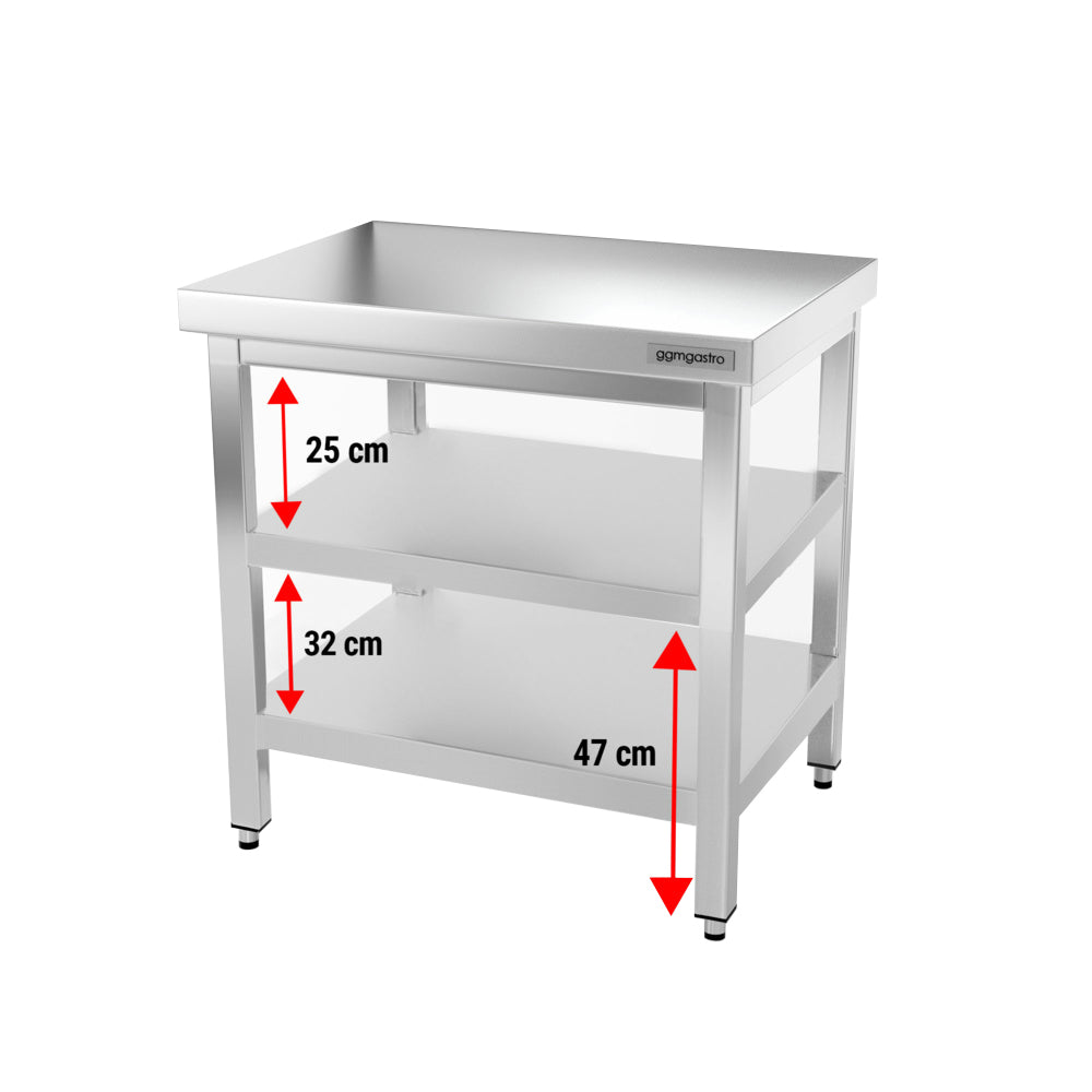 Rustfrit stål arbejdsbord PREMIUM - 0,6 m - med underhylde & afstivning