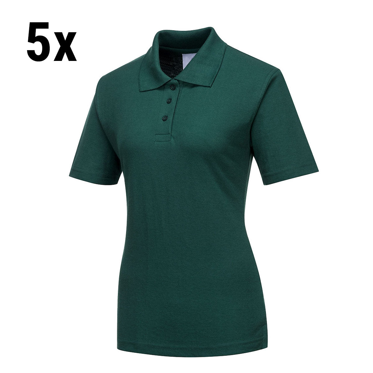 (5 stk.) Poloshirt til damer - Bottle Green - Størrelse: XS