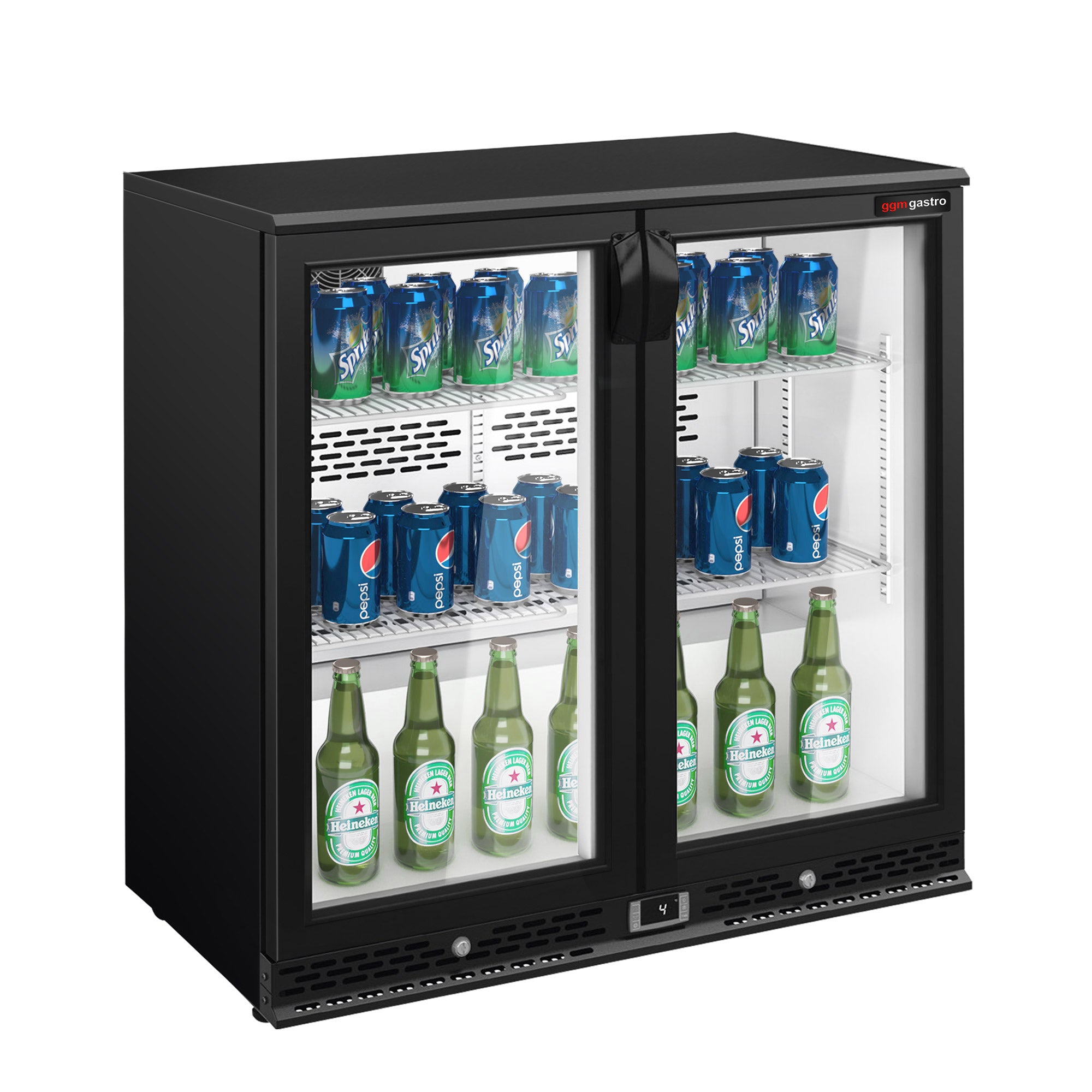 Backbar - 0,9 x 0,51 m - 193 liter - med 2 Glasdøre - Sort