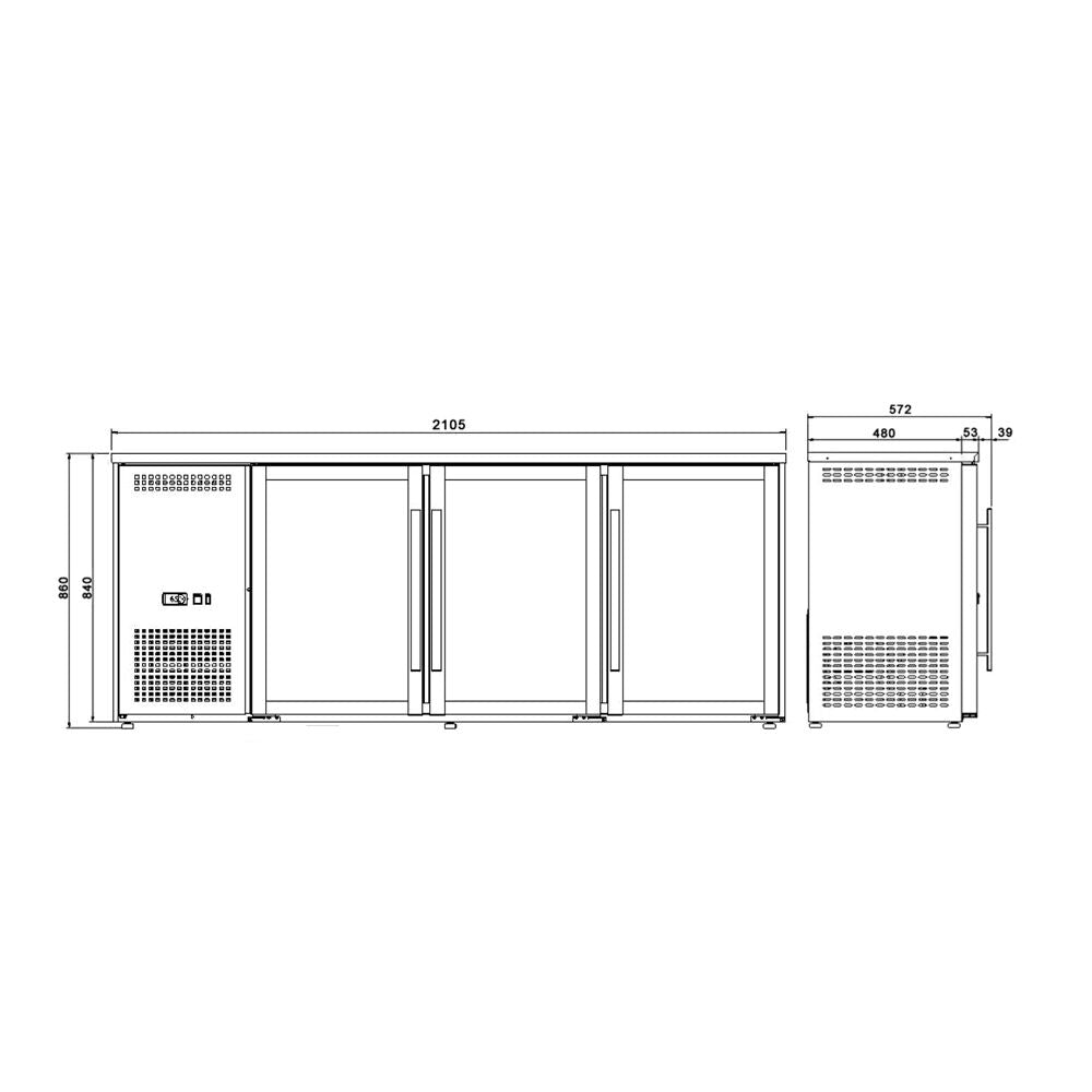 Backbar 510 liter - med 3 Glasdøre