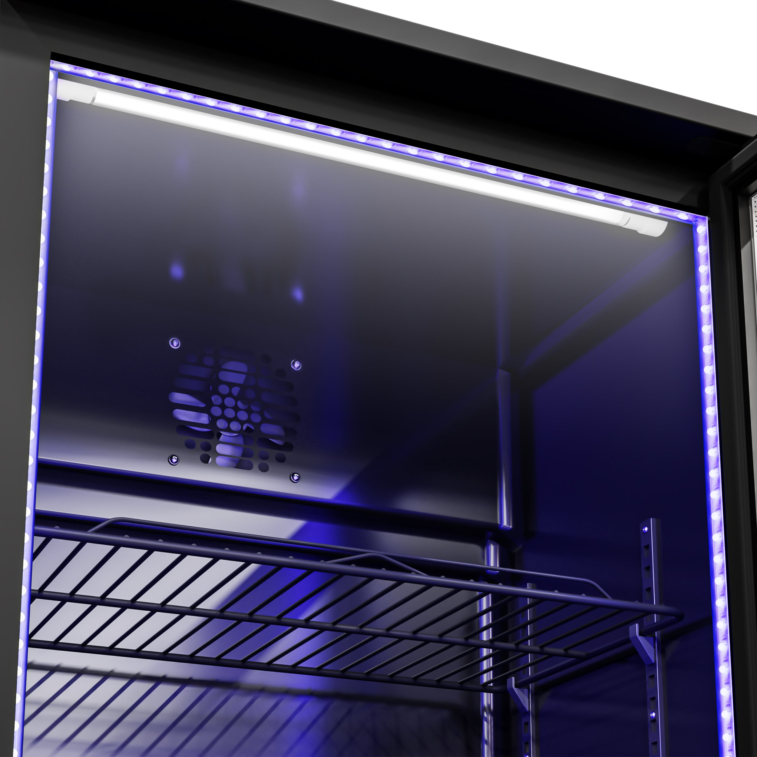 Barkøleskab - 600 mm - 130 liter - LED-belysning og 1 hængslet dør - Sort udvendigt og indvendigt