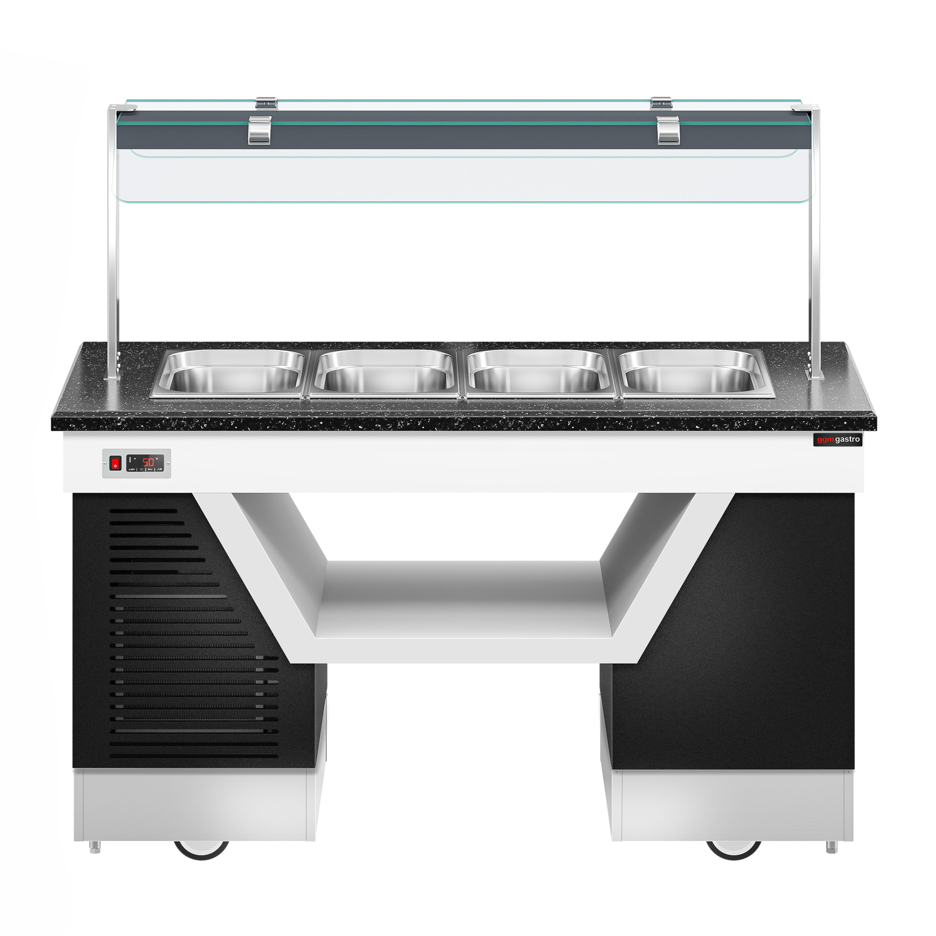 Buffetdisk varm BELFAST - 1600mm - med bain marie og hjul - til 4x GN 1/1