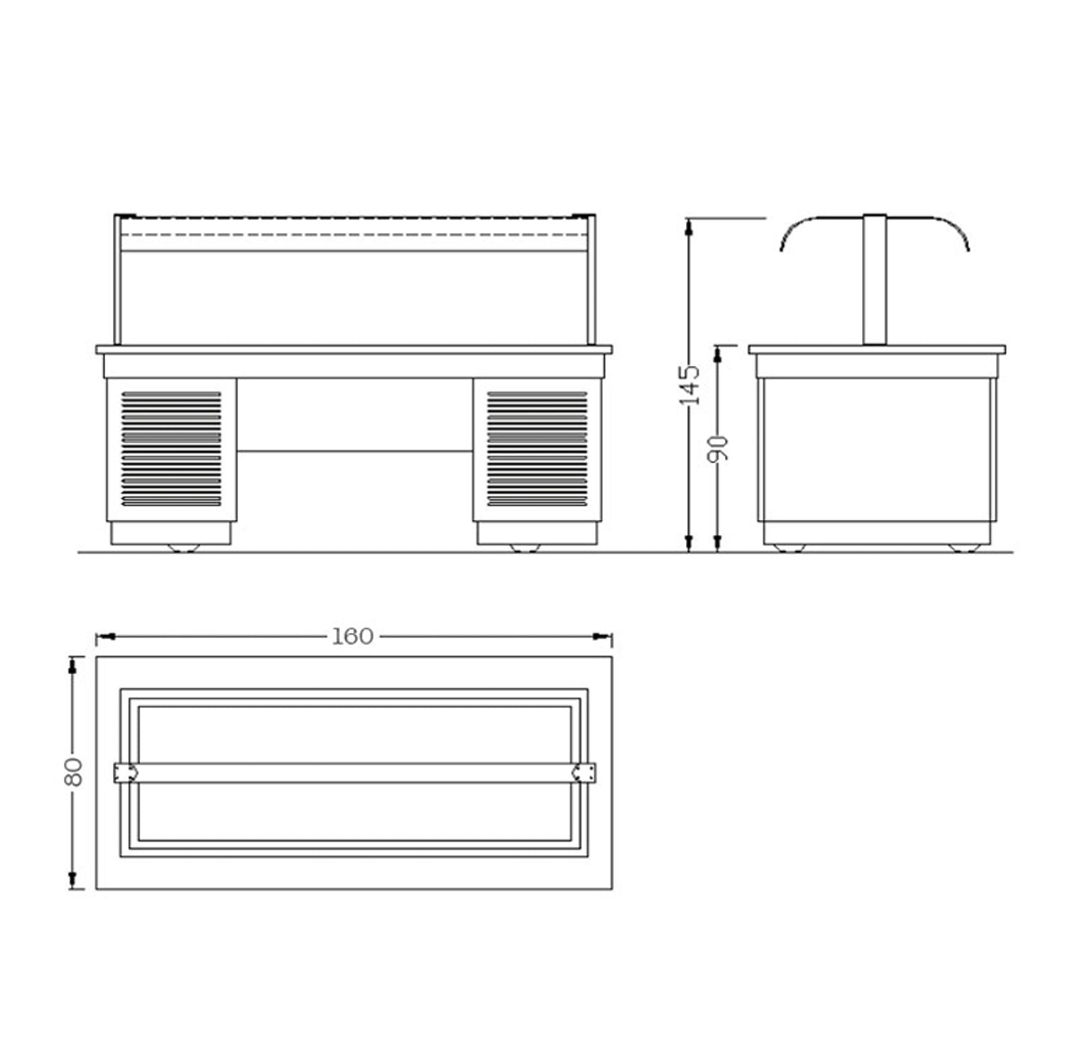 Varmebuffet - 1,6 x 0,8 m - 4x GN 1/1