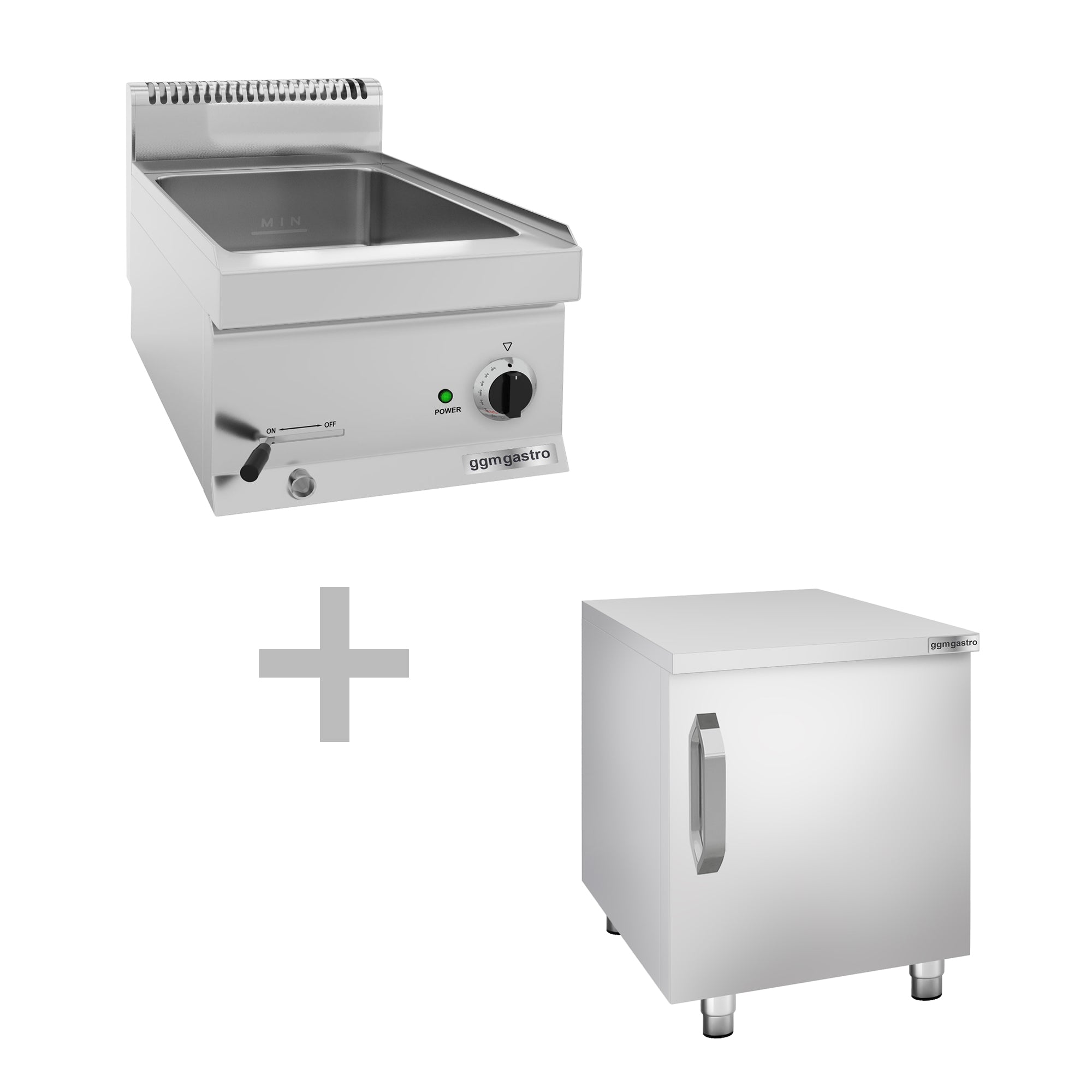 Bain Marie - 1 x 1/3 og 1 x 1/2 - inklusive understel med 1 dør