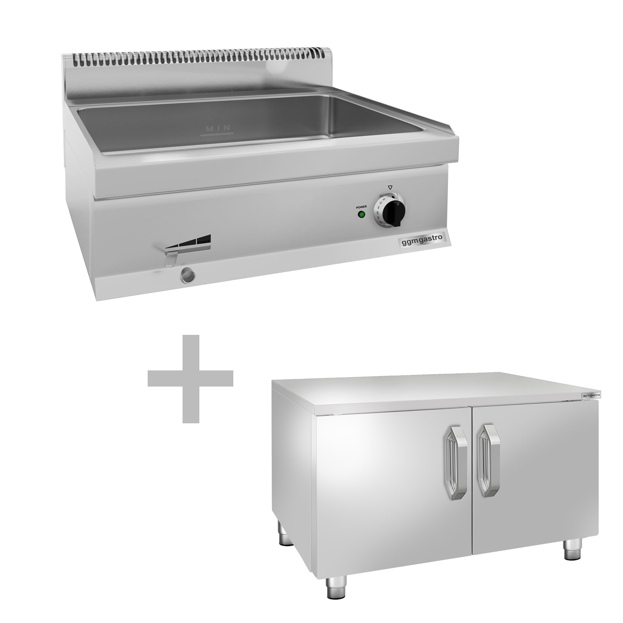 Bain Marie - 1x GN 1/1 og 3x GN 1/9 - inklusive understel med 2 døre