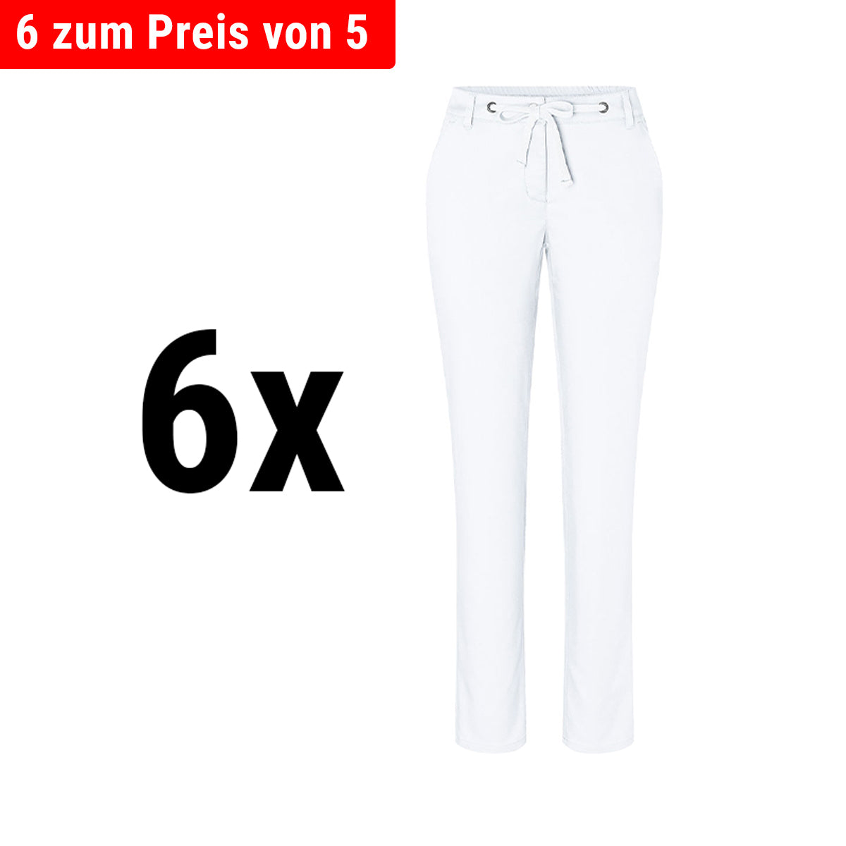 (6 stk) Karlowsky - Damebukser Chinos Modern-Stretch -Hvid- Str. 42