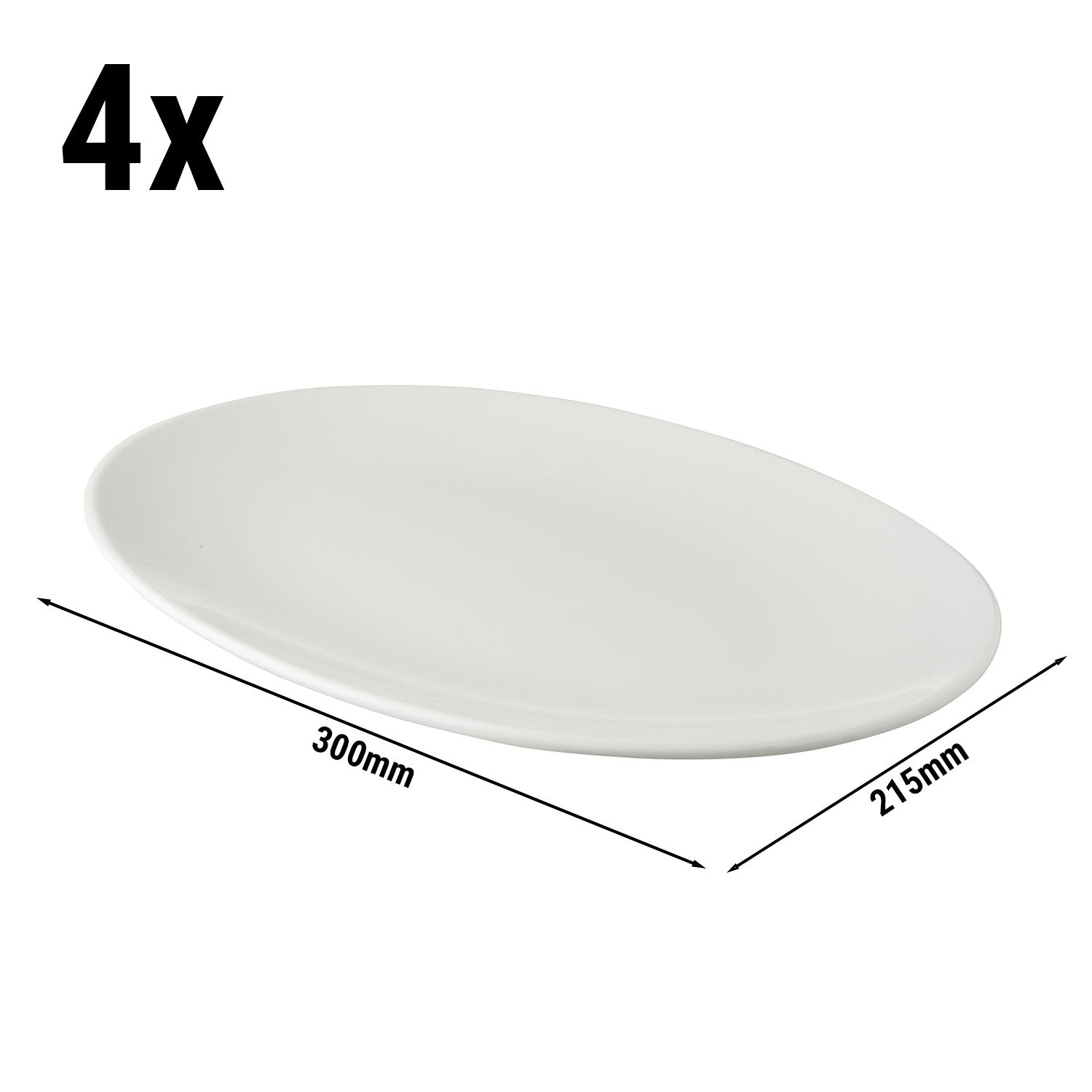 (4 stk.) WHITE DELIGHT - Coupe tallerken flad - 300x215mm - Hvid