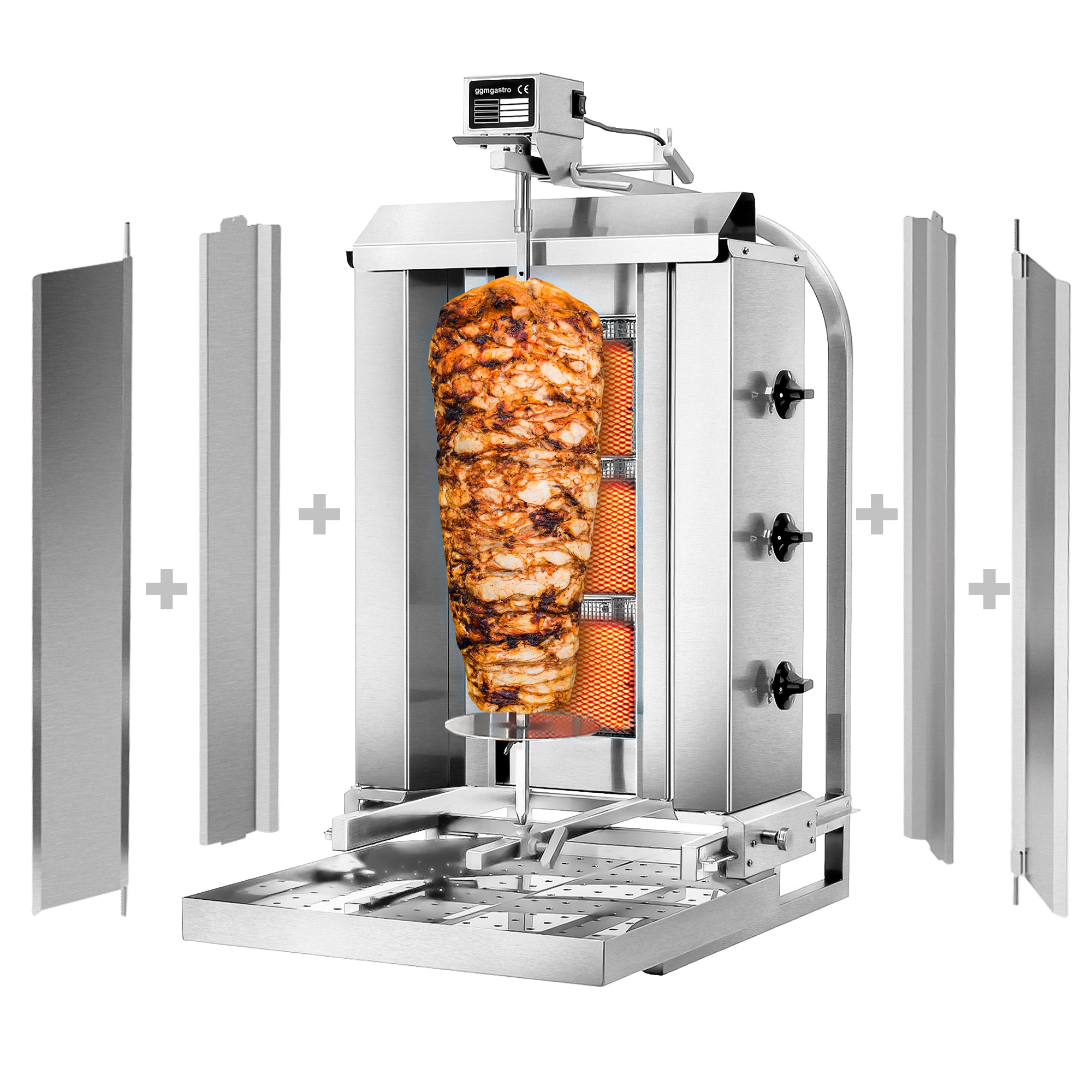 Kebabsteger - 3 brændere (mobil) / max. 40 kg - inkl. Beskyttelsesplade