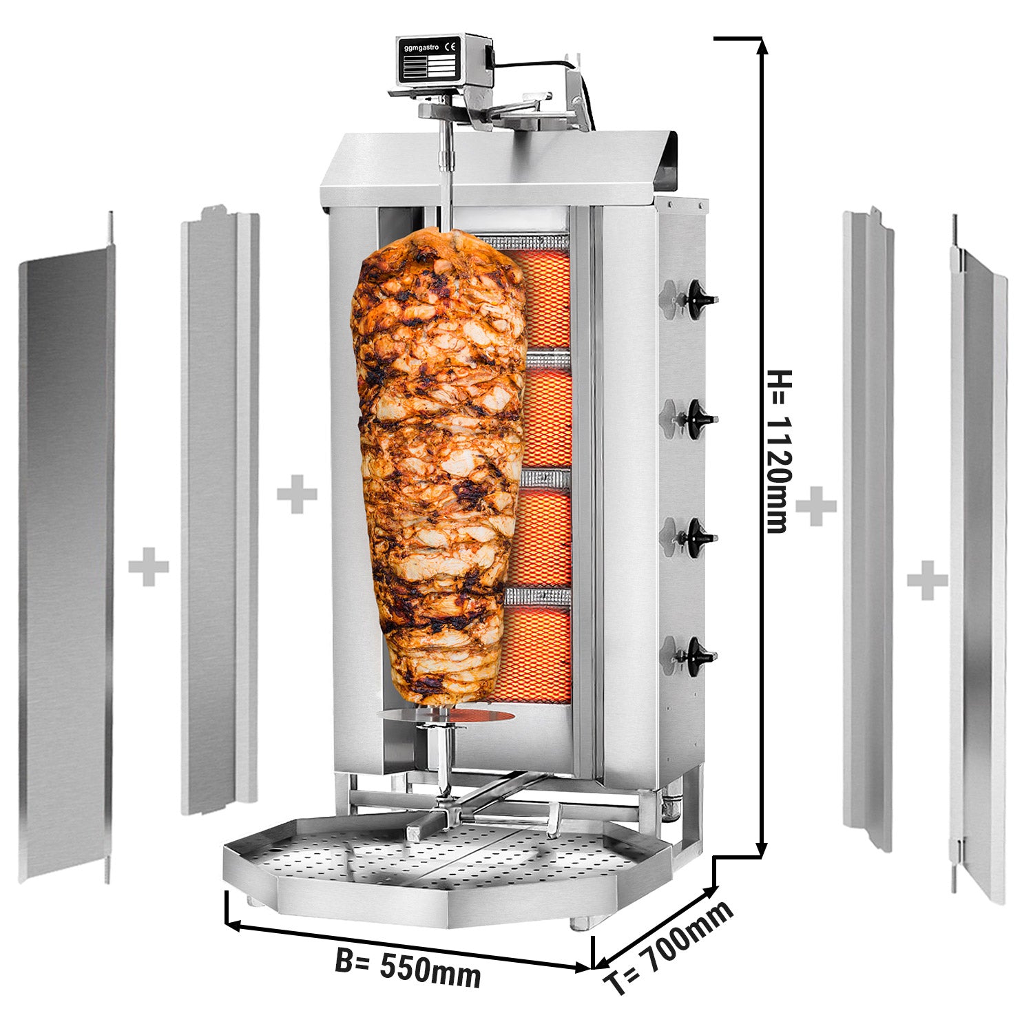 Kebabsteger - 4 brænder - maksimum 60 kg - inkl. Beskyttelsesplade