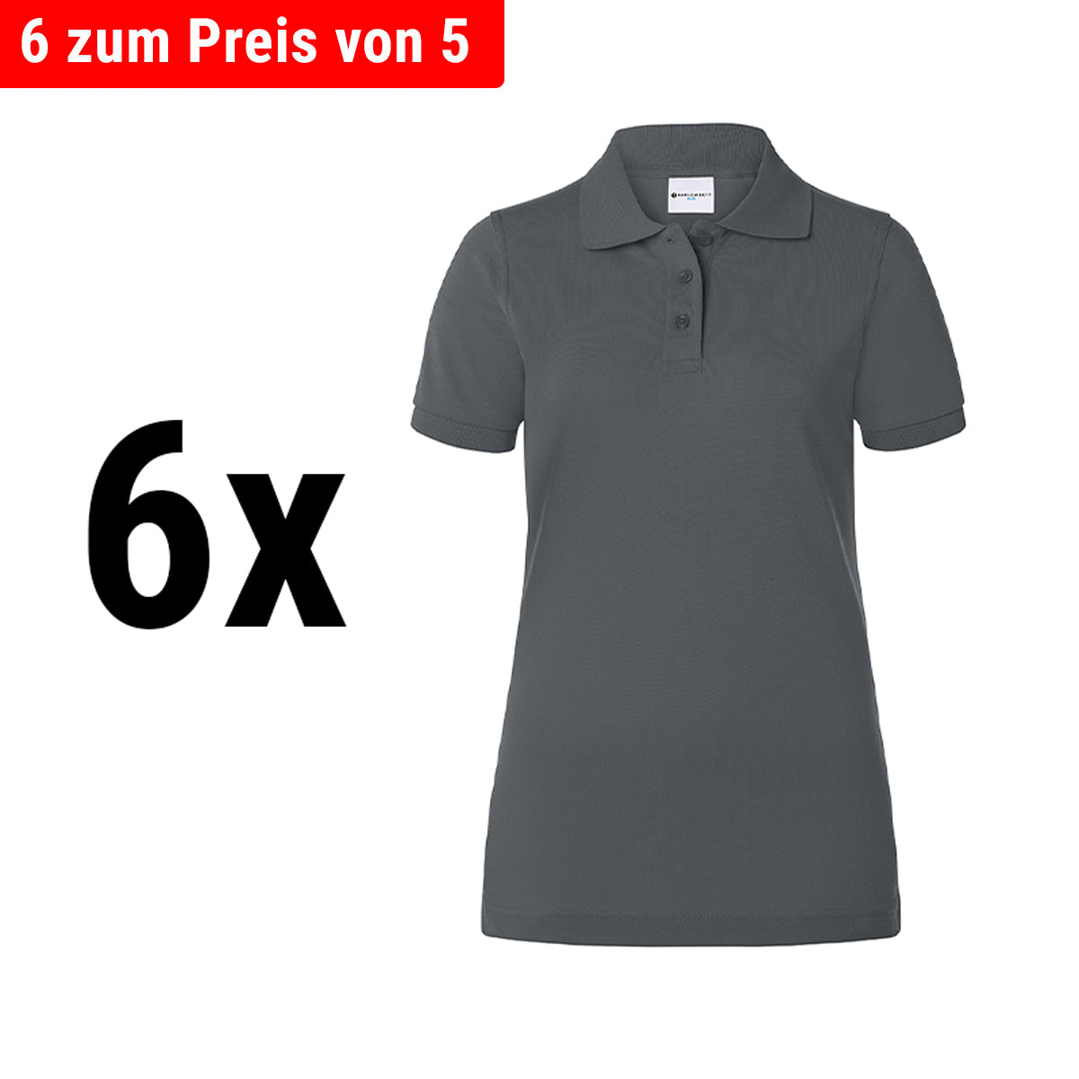 (6 stk) Karlowsky - Workwear Polo Shirt Basic til Damer - Antracit - Størrelse: M