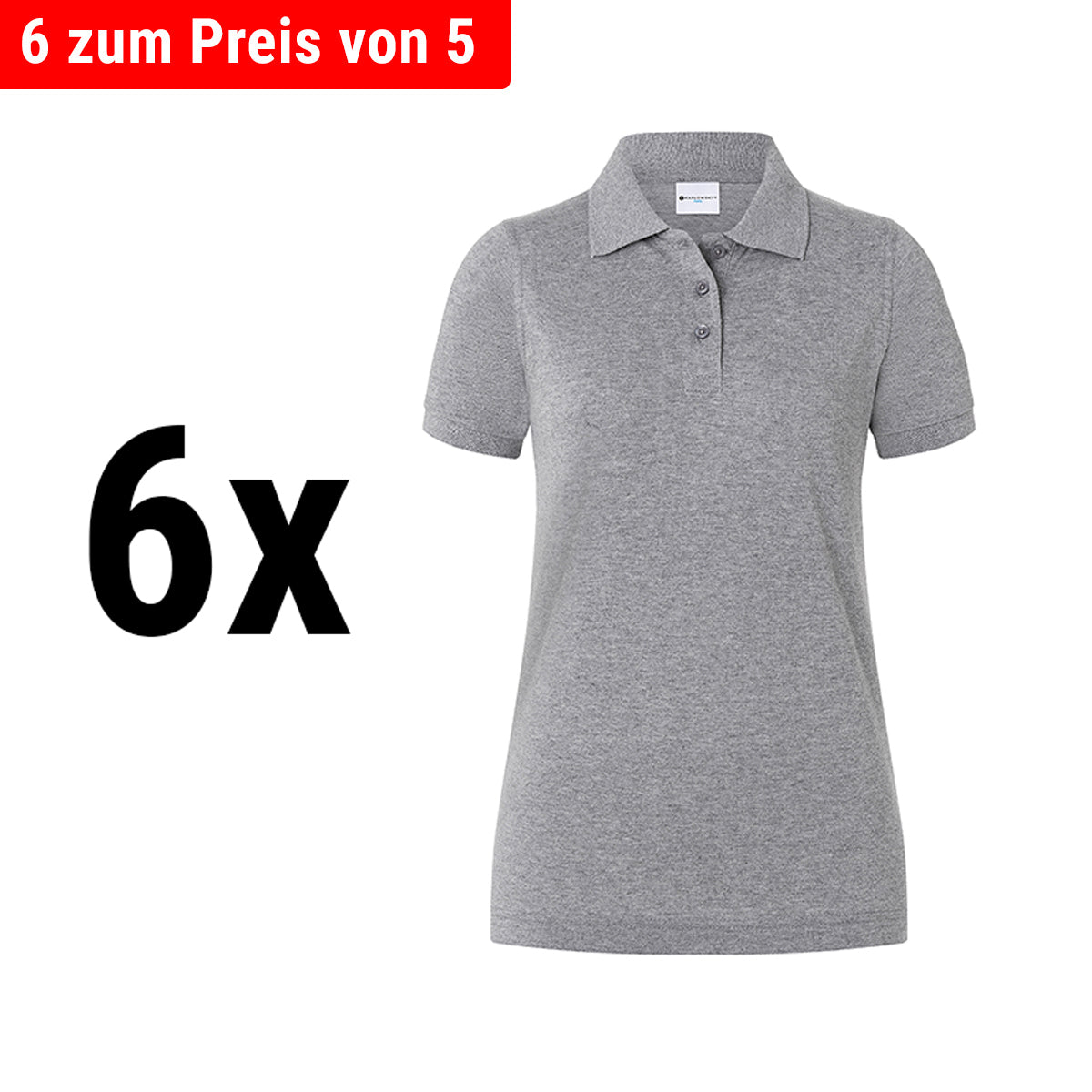 (6 stk) Karlowsky - Workwear Polo Shirt Basic til Damer - Lysegrå - Størrelse: L