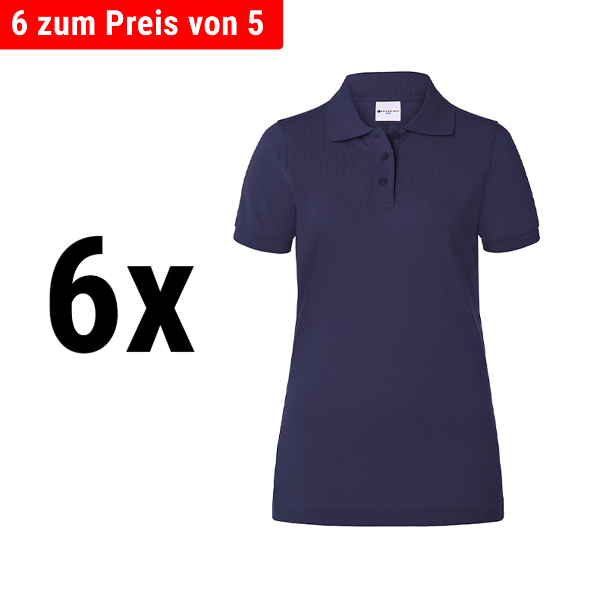 (6 stk) Karlowsky - Workwear Polo Shirt Basic til Damer - Marineblå - Størrelse: 2XL