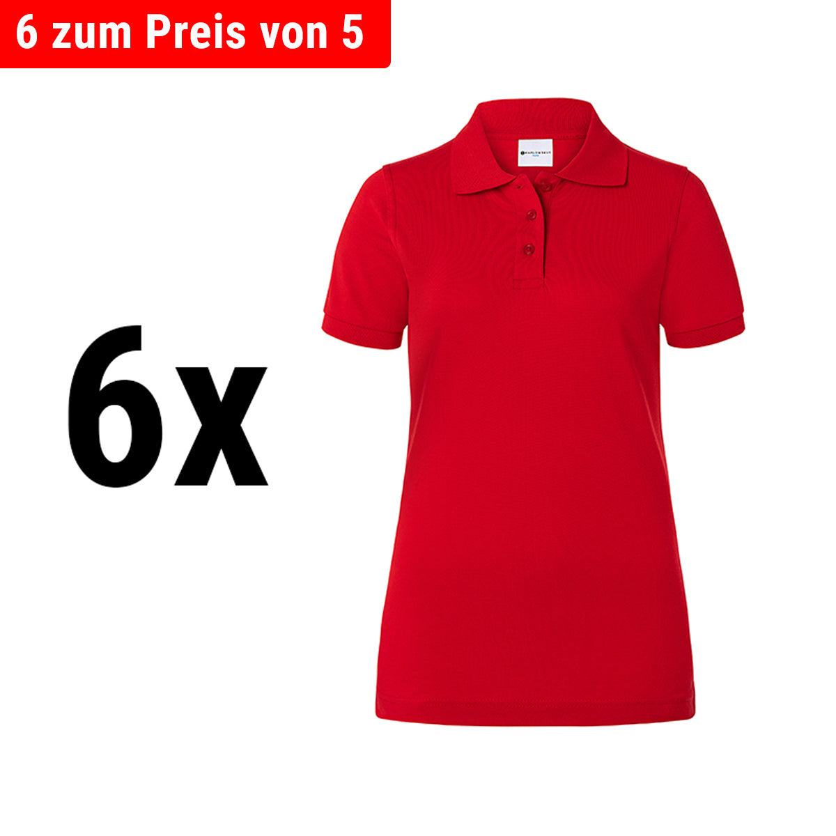 (6 stk) Karlowsky - Workwear Polo Shirt Basic til Damer - Rød - Størrelse: XS