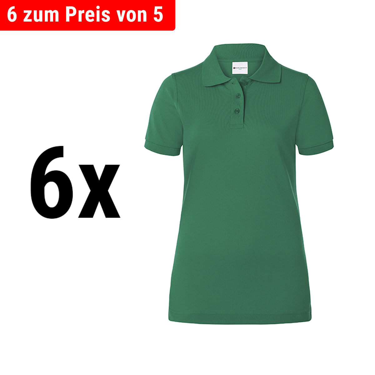 (6 stk) Karlowsky - Workwear Polo Shirt Basic til Damer - Skovgrøn - Størrelse: 2XL