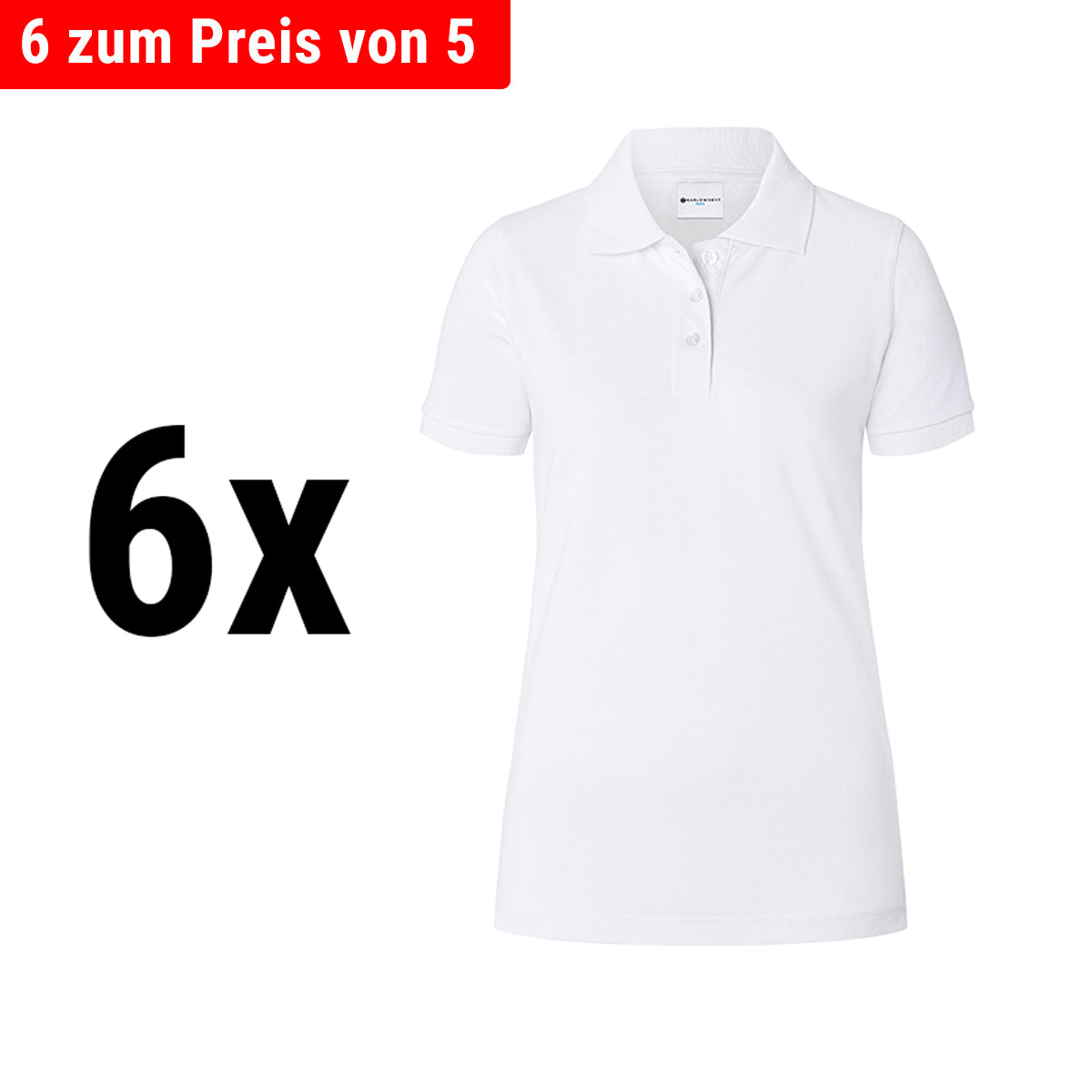 (6 stk) Karlowsky - Workwear Polo Shirt Basic til Damer - Hvid - Størrelse: L