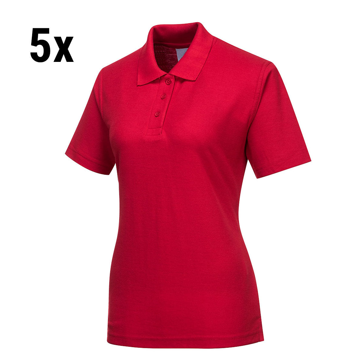 (5 stk.) Poloshirt til damer - rød - størrelse: L