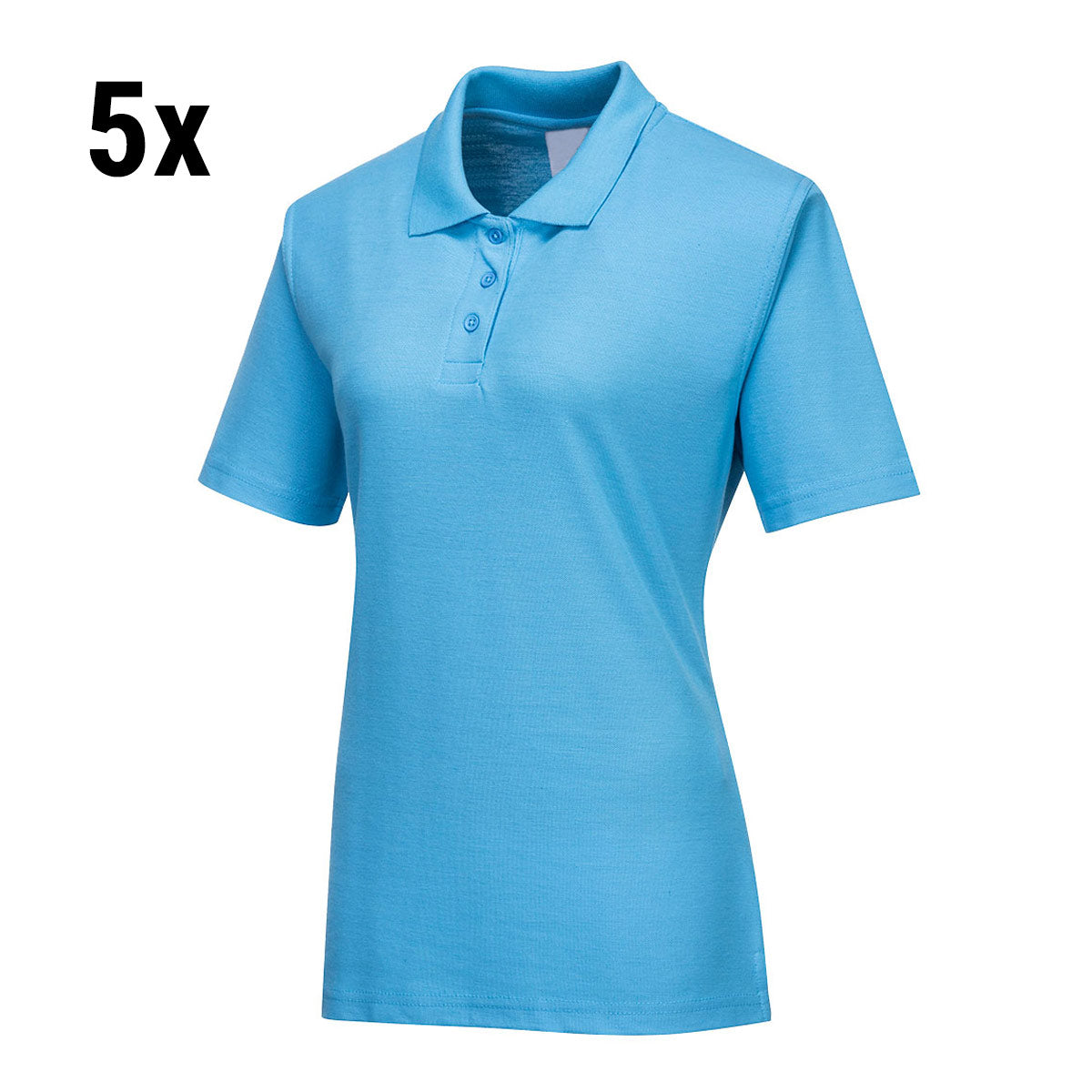 (5 stk.) Poloshirt til damer - himmelblå - Størrelse: L