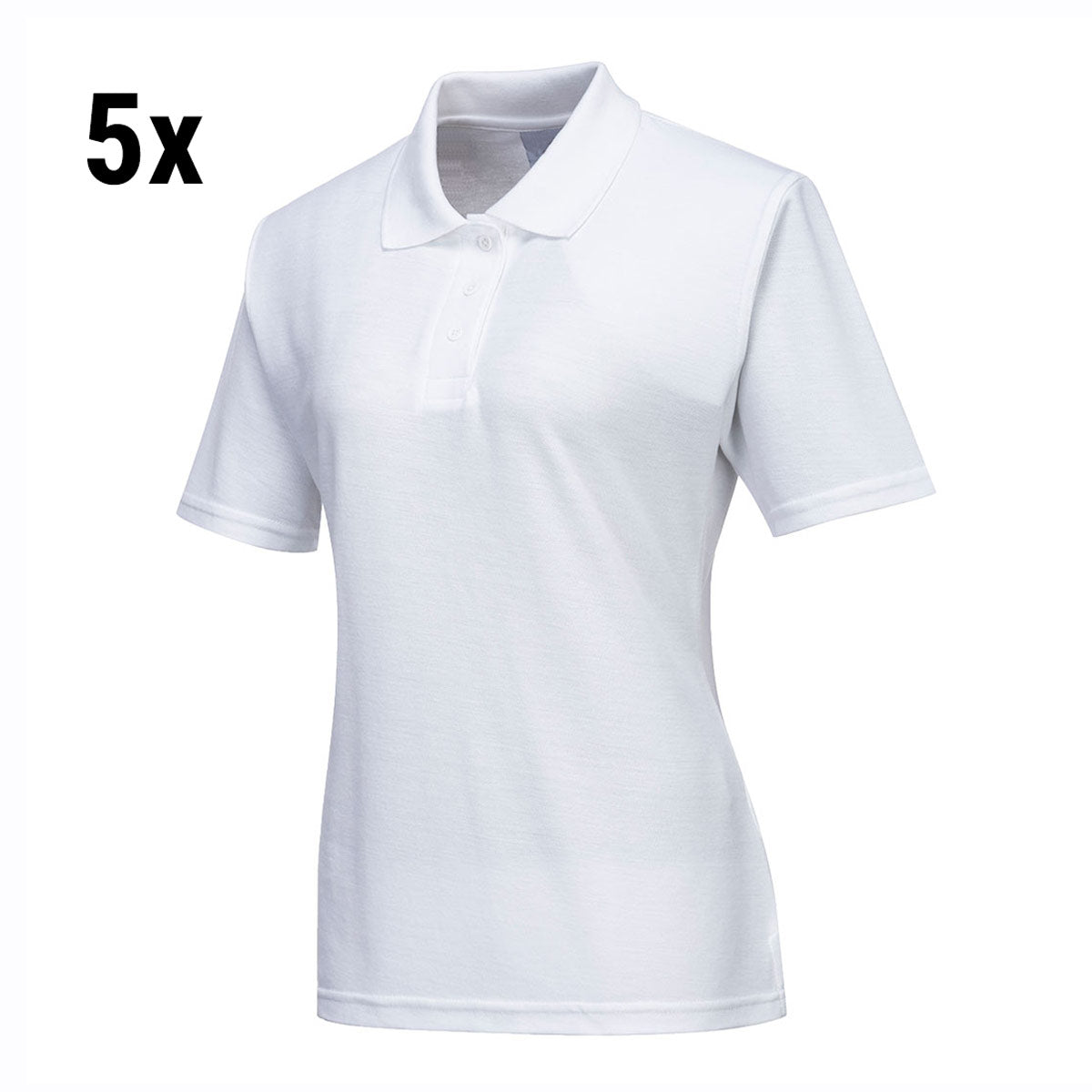 (5 stk.) Polo shirt til damer - hvid - størrelse: L