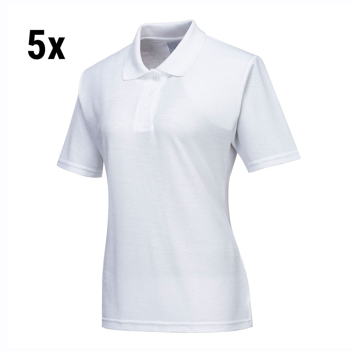 (5 stk.) Polo shirt til damer - hvid - størrelse: XS