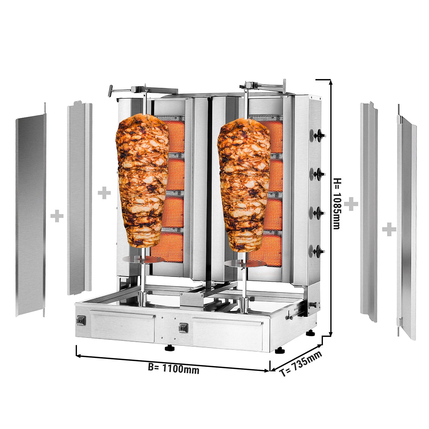 Kebabsteger - 4+4 brændere - max. 120 kg - inkl. beskyttelsesplade