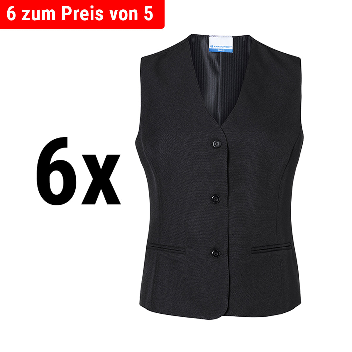 (6 stk.) Karlowsky - Vest Basic til damer - Sort - Størrelse: XL