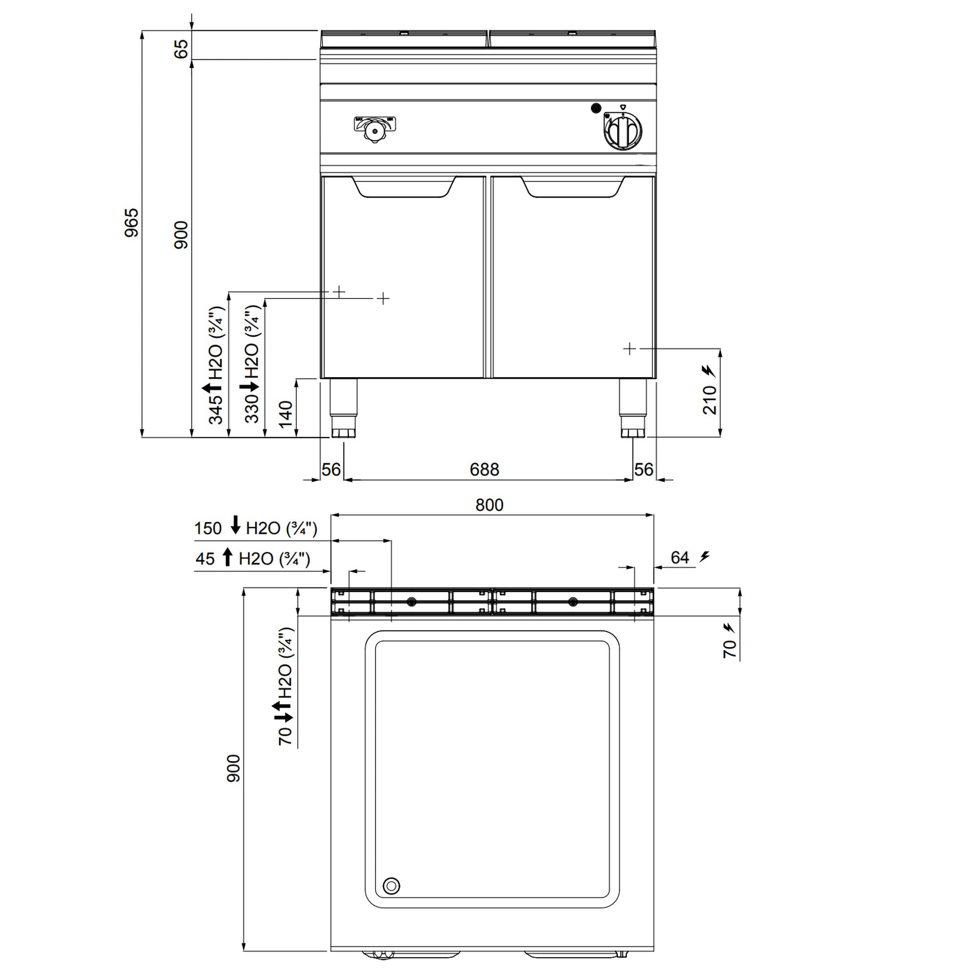 Bain Marie 2x GN1/1 + 2x GN1/3