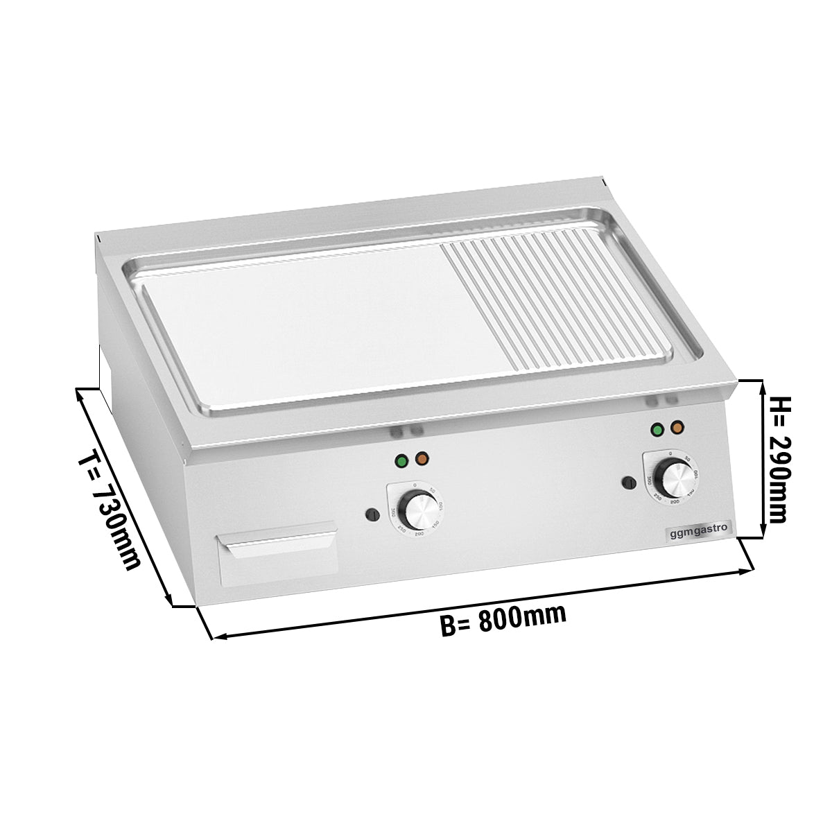 Elektrisk stegeplade - glat og rillet (9,6 kW)