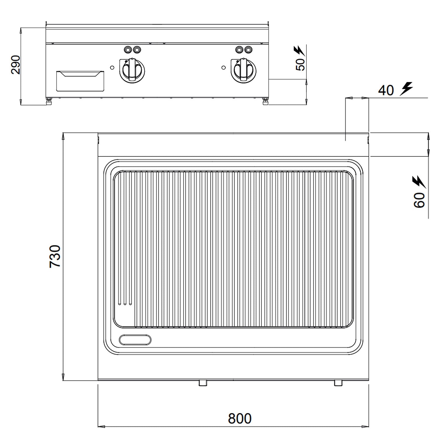 Elektrisk stegeplade - rillet (9,6 kW)