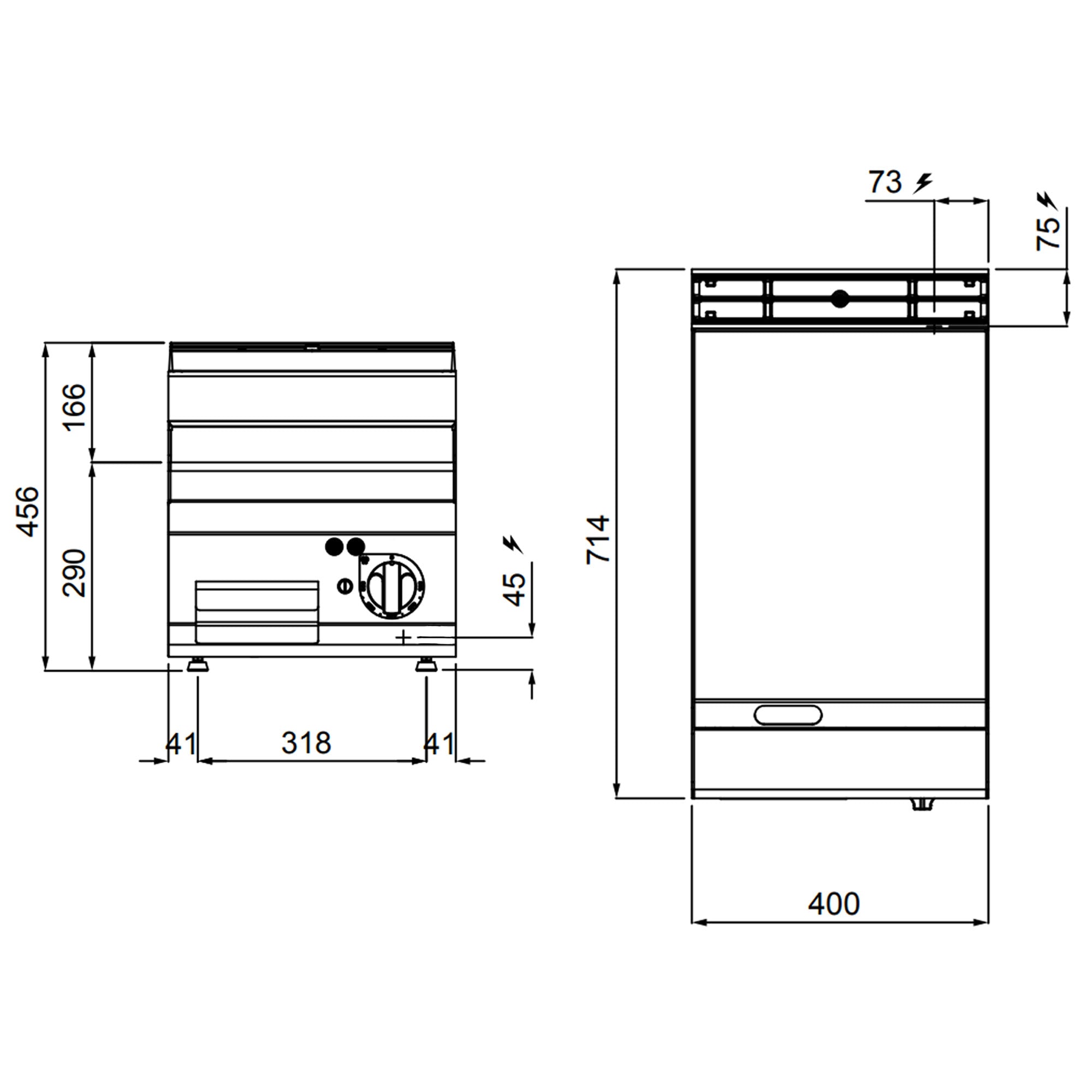 Elektrisk stegeplade - glat - med en blank finish (4,8 kW)