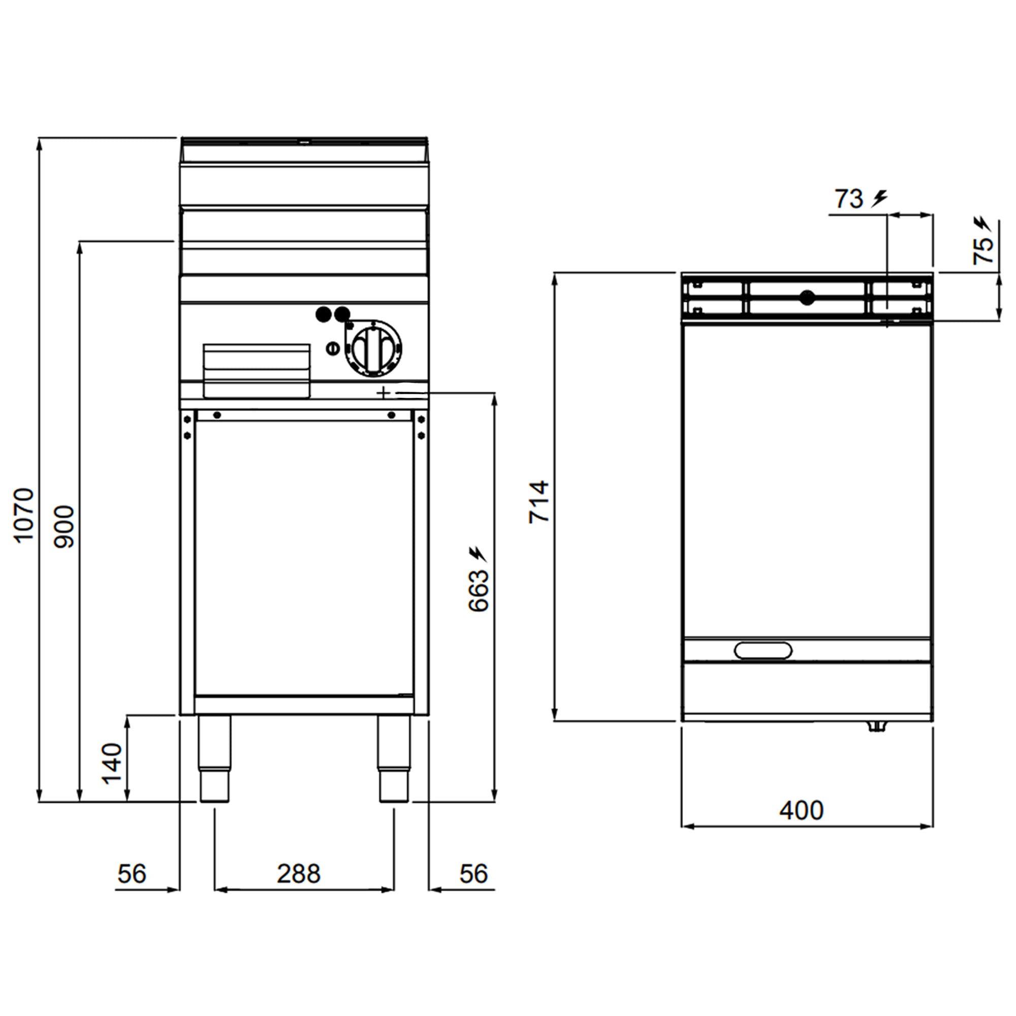 Elektrisk stegeplade - glat - med en blank finish (4,8 kW)