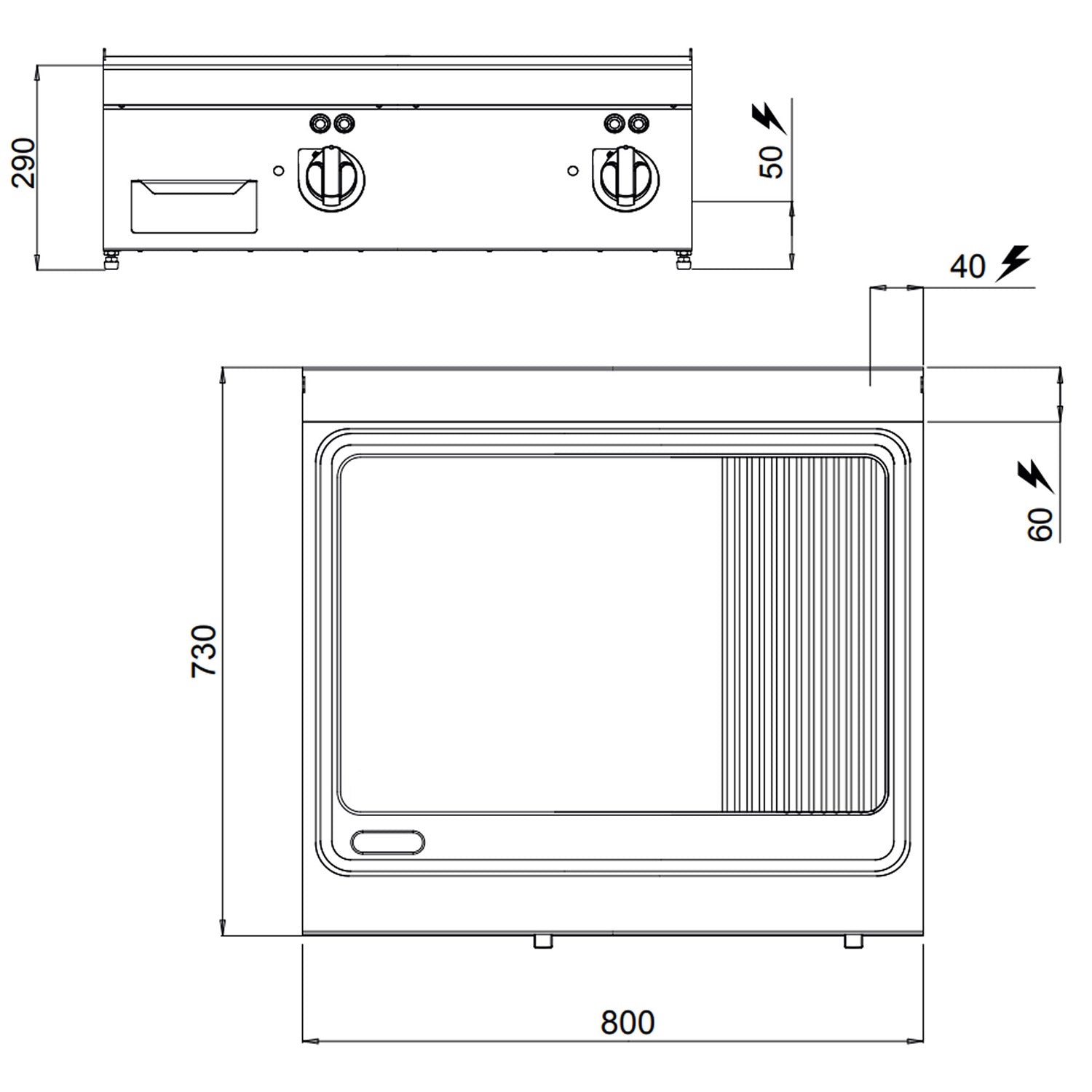 Elektrisk stegeplade - glat og rillet (9,6 kW)