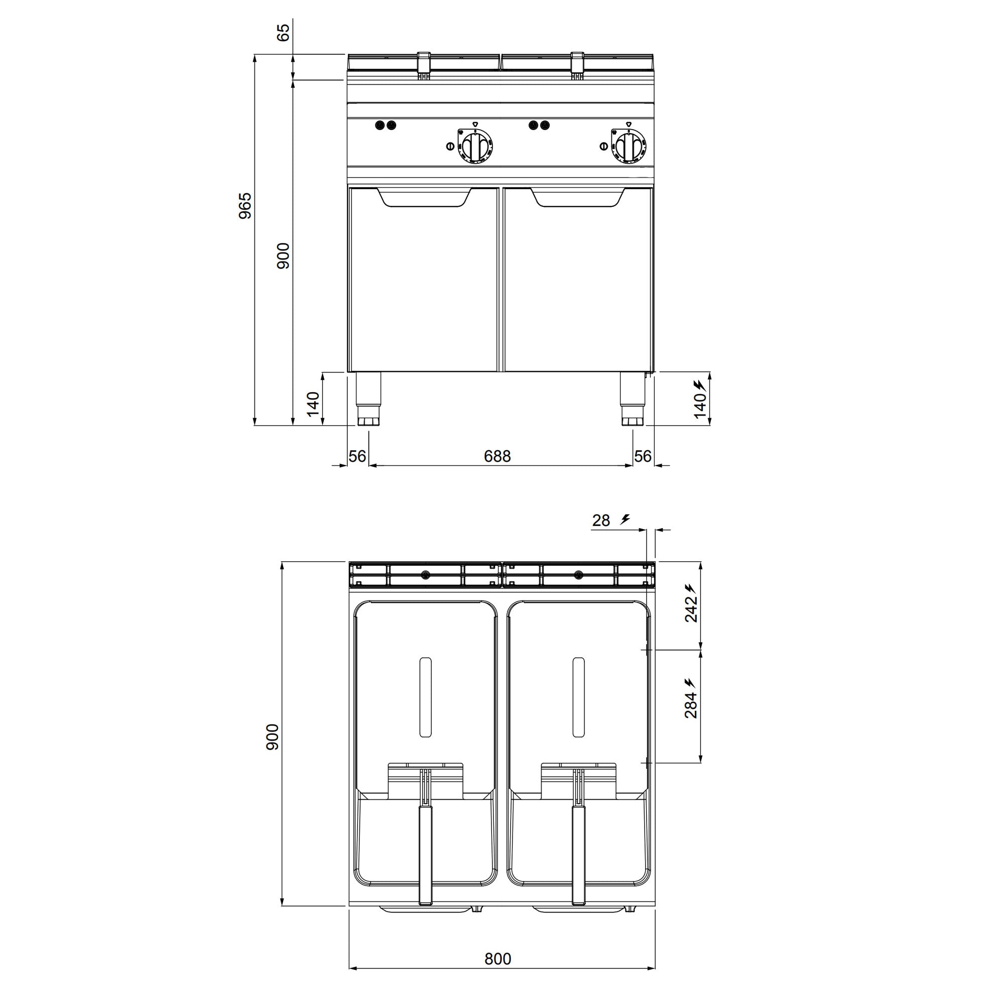 El-friture 22 + 22 liter (44 kW)