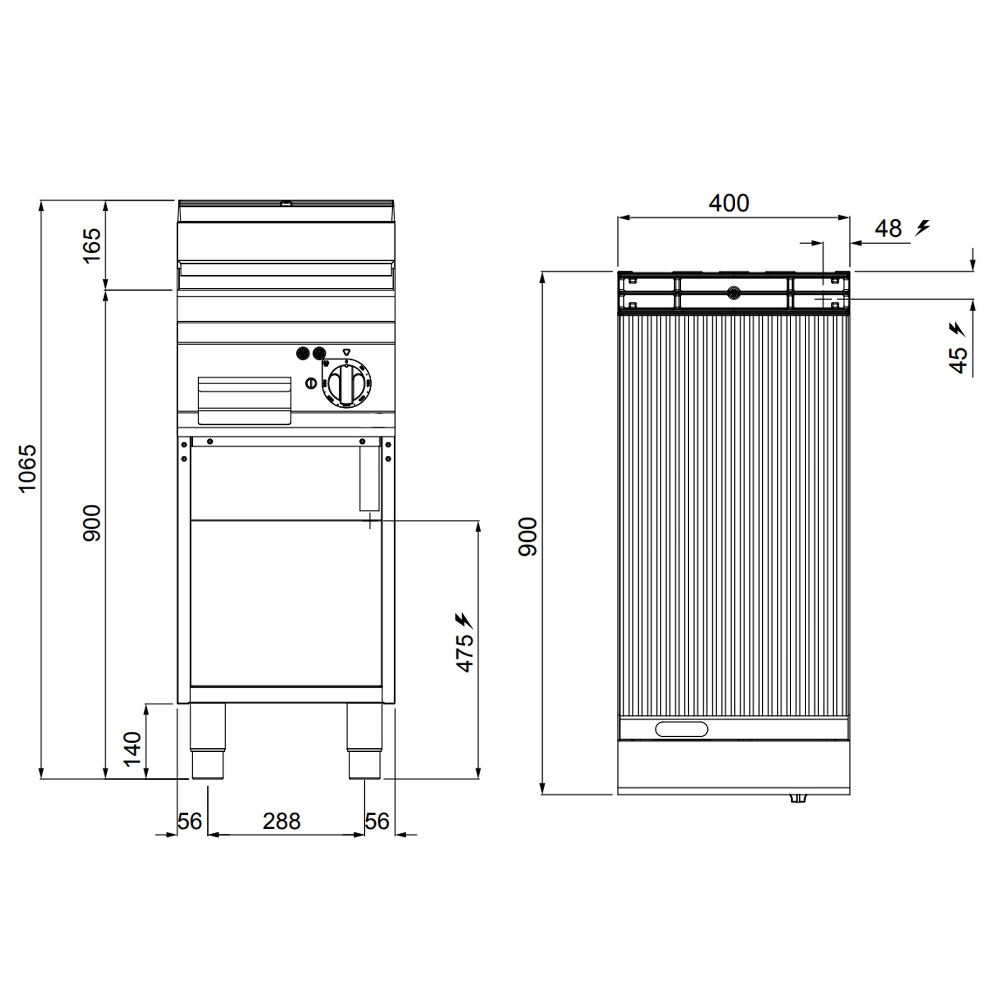 Elektrisk stegeplade - rillet (5,7 kW)