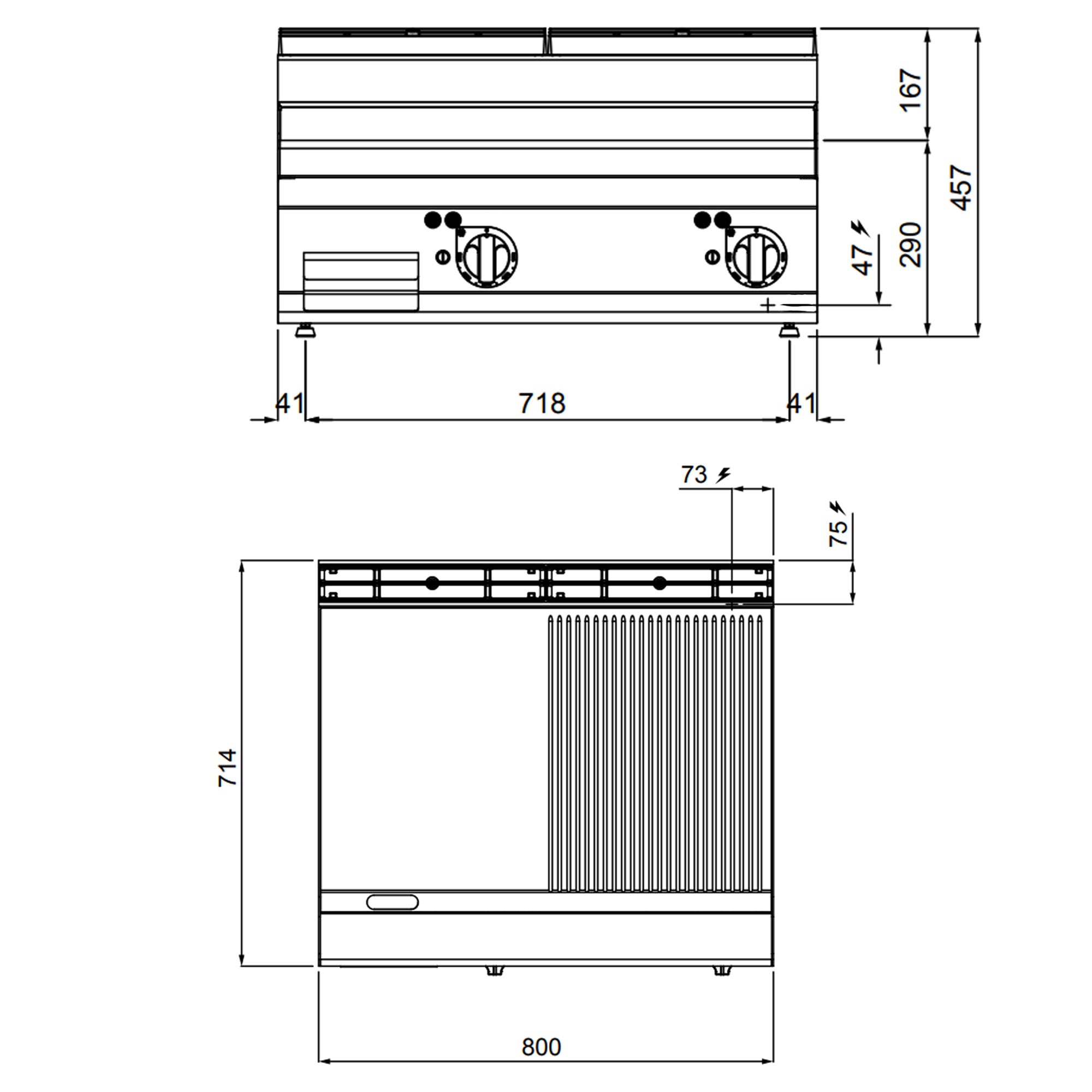 Elektrisk stegeplade - glat og rillet (9,6 kW)